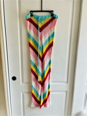 Hot & Delicious Chevron Rainbow Crochet Beach Cover Up Pants - Multi Size M